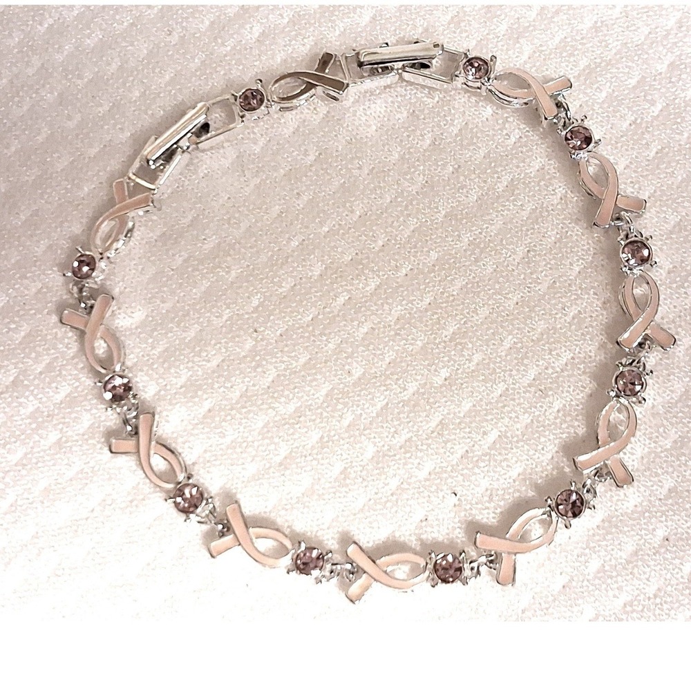 Avon Breast Cancer Awareness Bracelet Womens OS Pink Excellent Ribbon Link